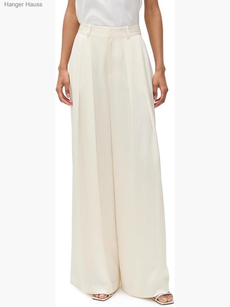 Wide-Leg High-Rise Satin Stripe Pants With Side Pockets - Size S
